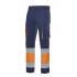 Pantalón bicolor elástico multibolsillos naranja y azul marino